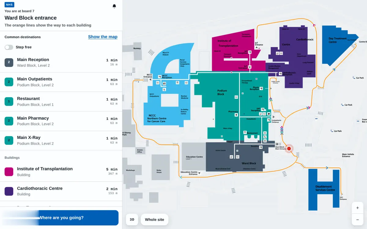 Freeman Hospital Wayfinder on desktop