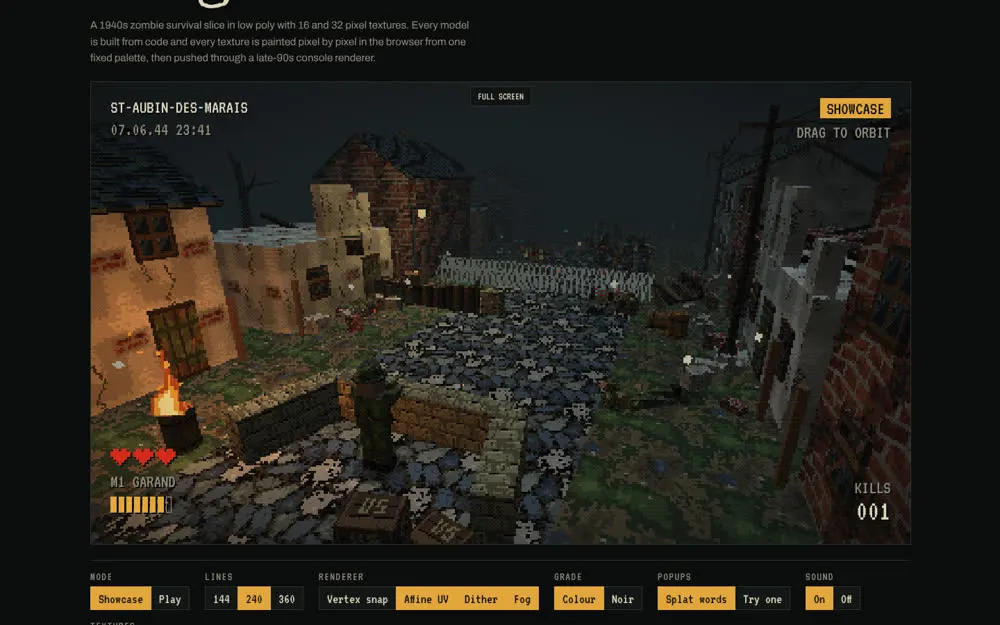 The same village in full colour with the renderer controls