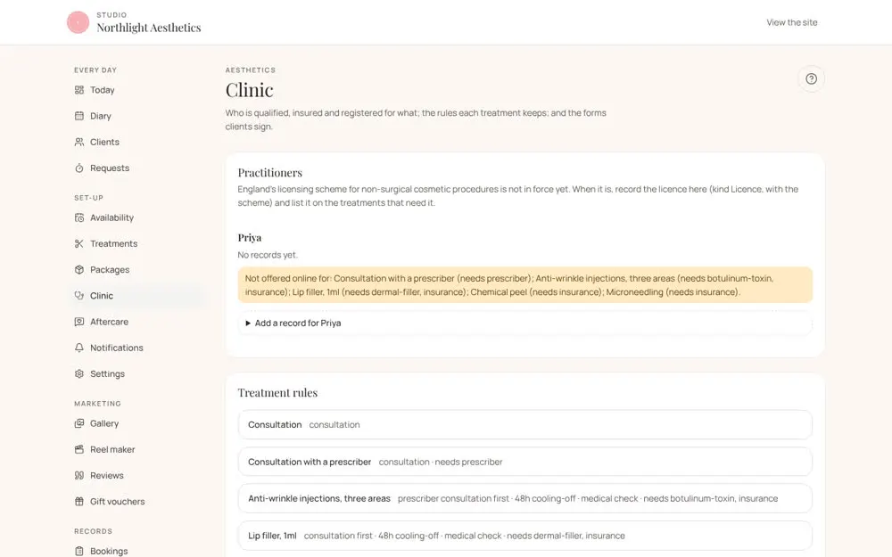 The clinic: practitioners and treatment rules