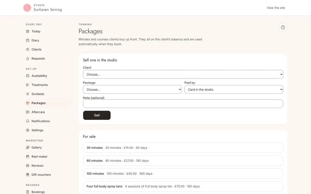 Minute packages sold in the studio