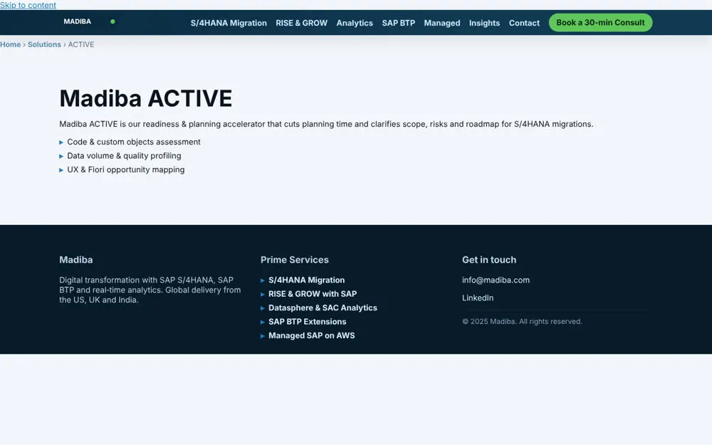 Madiba ACTIVE solution page