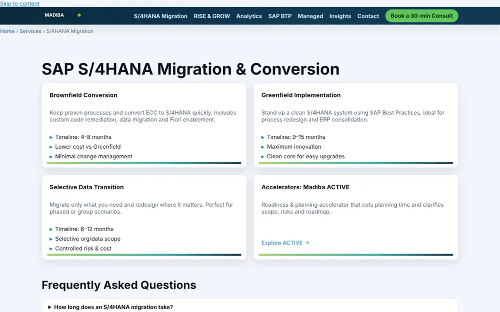 S/4HANA service page