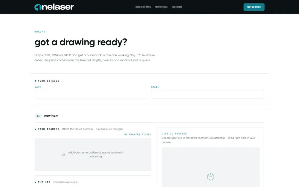 Upload a drawing for a price