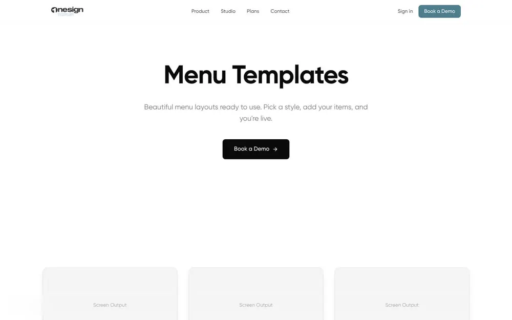 Menu templates page