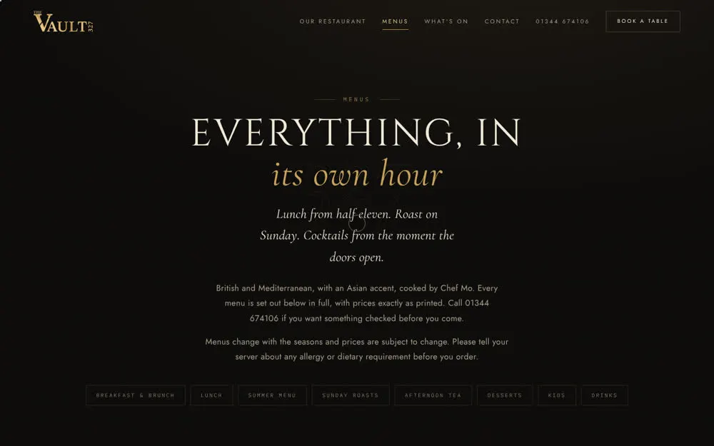 Menus, set out in full