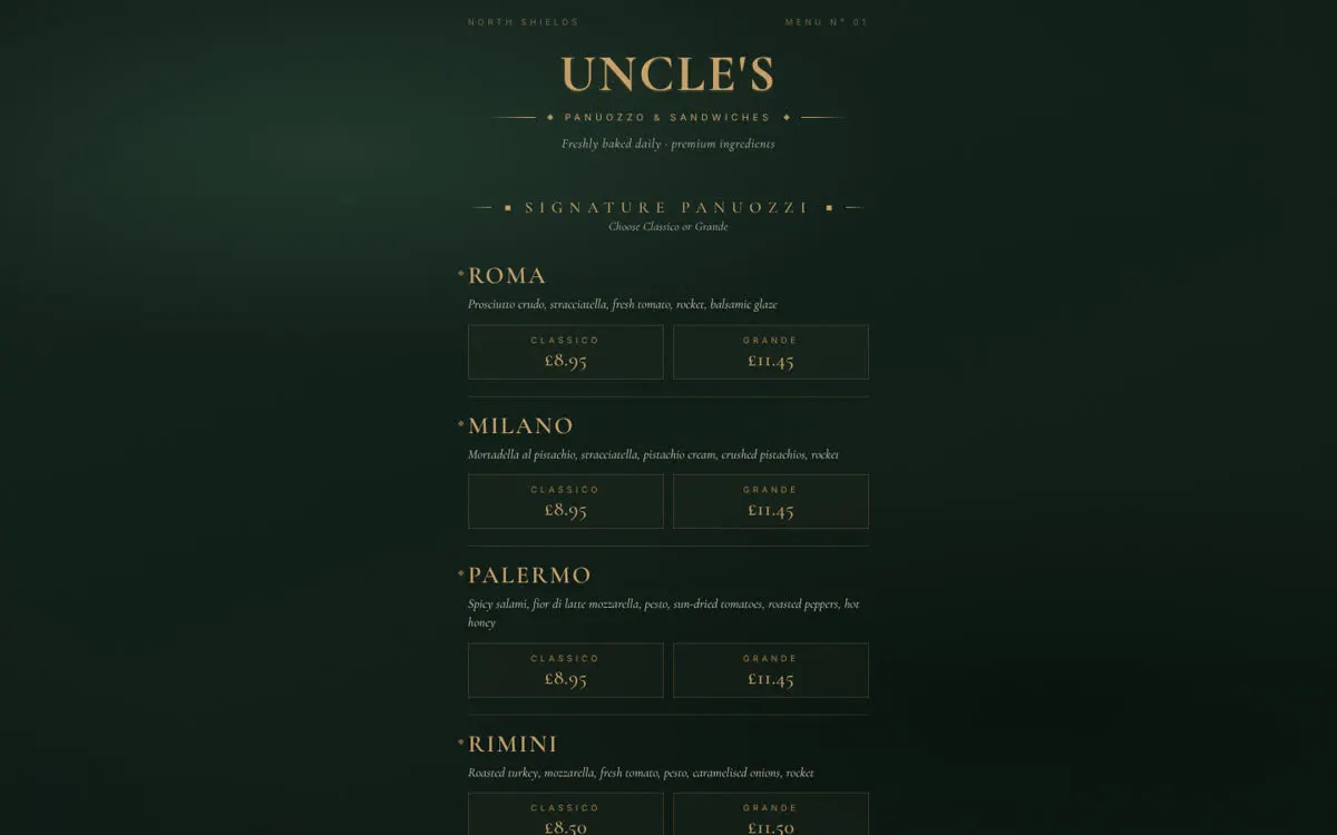 Uncle's Panuozzo & Sandwiches on desktop