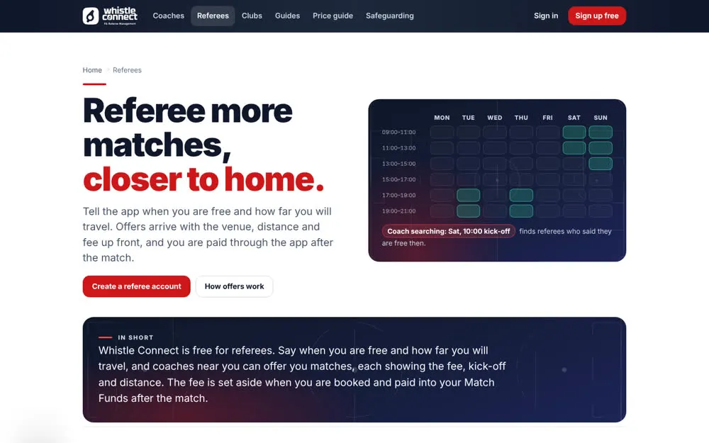 For referees: find games and get paid